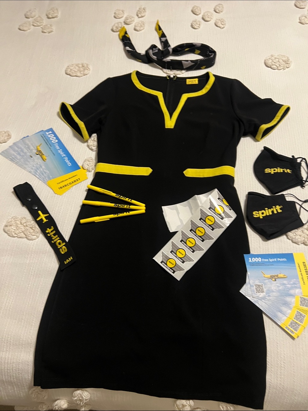Spirit Airlines official flight attendant crew uniform, and extras!